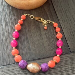 Studio Barse Pink, Coral & Purple Beaded Bracelet with Gold Accents